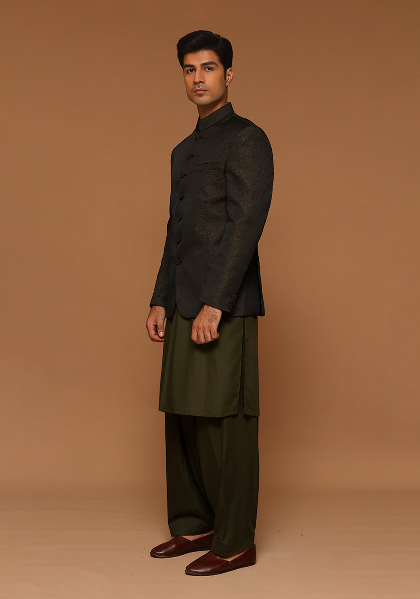 Winter Moss Jamawar Prince Coat (3-Piece) - Image 1