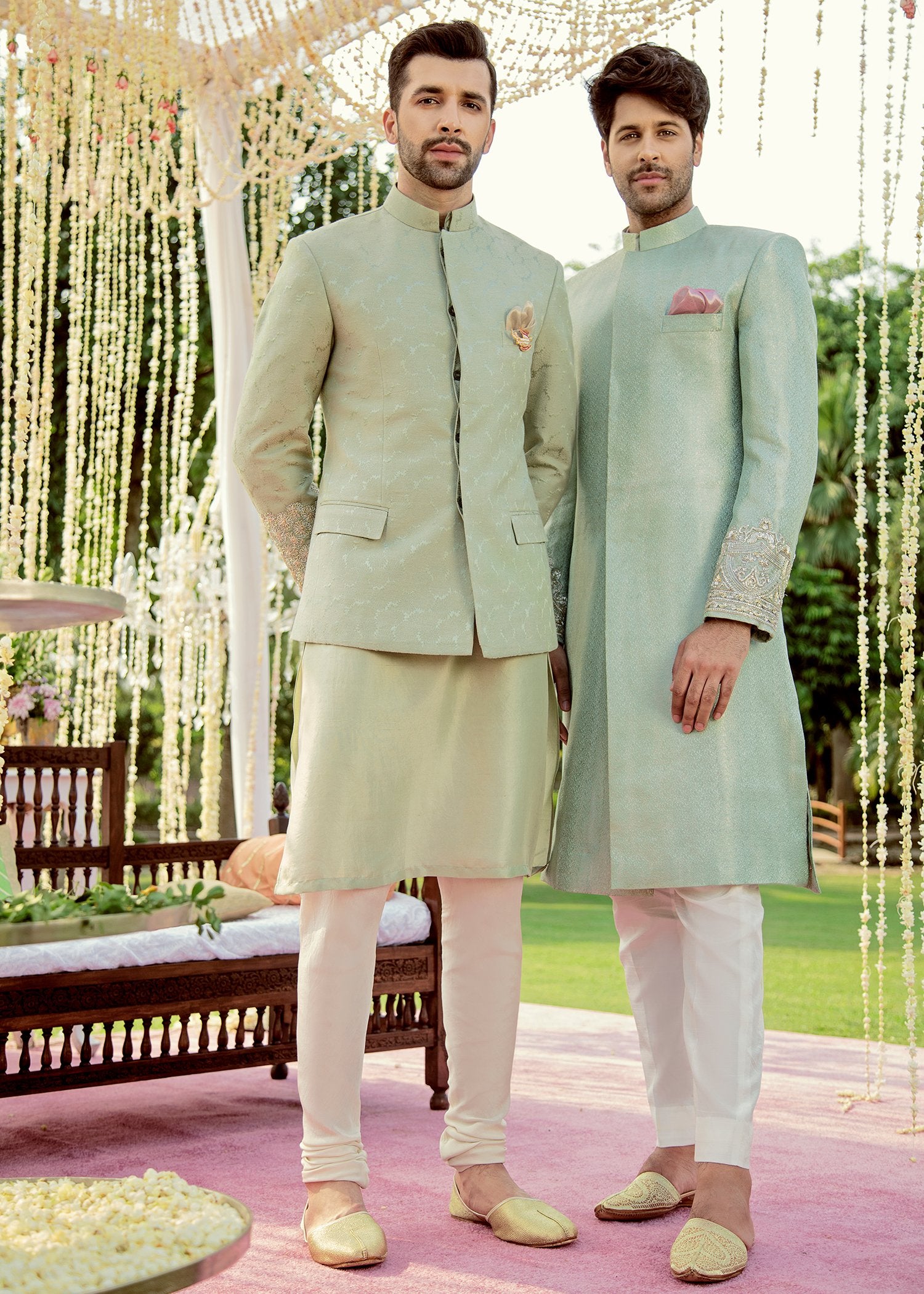 Grape Green Embroidered Karandi Prince Coat (3-Piece) - Image 4