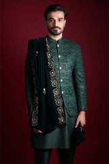 Forest Green Embroidered Mysoori Prince Jacket (4-Piece) - Image 2