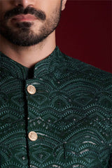 Forest Green Embroidered Mysoori Prince Jacket (4-Piece) - Image 3