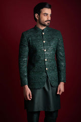 Forest Green Embroidered Mysoori Prince Jacket (4-Piece) - Image 4