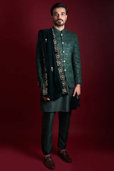 Forest Green Embroidered Mysoori Prince Jacket (4-Piece) - Image 5