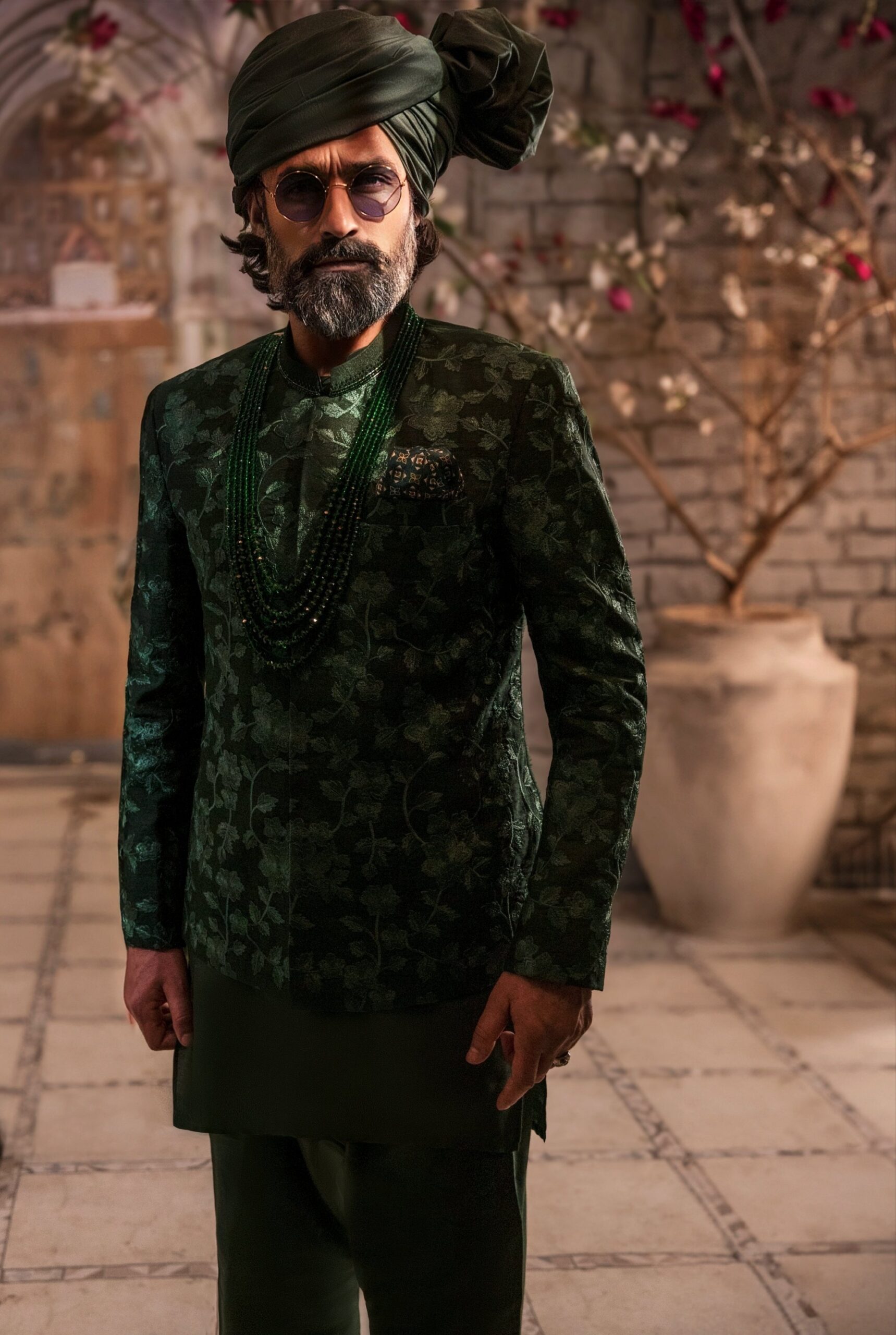 Emerald Chikankari Raw Silk Prince Coat (3-Piece) - Image 2