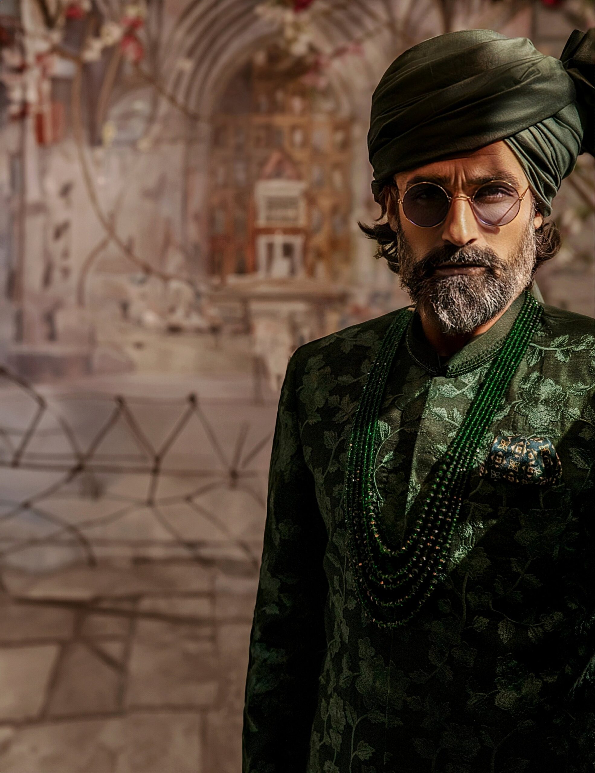 Emerald Chikankari Raw Silk Prince Coat (3-Piece) - Image 3