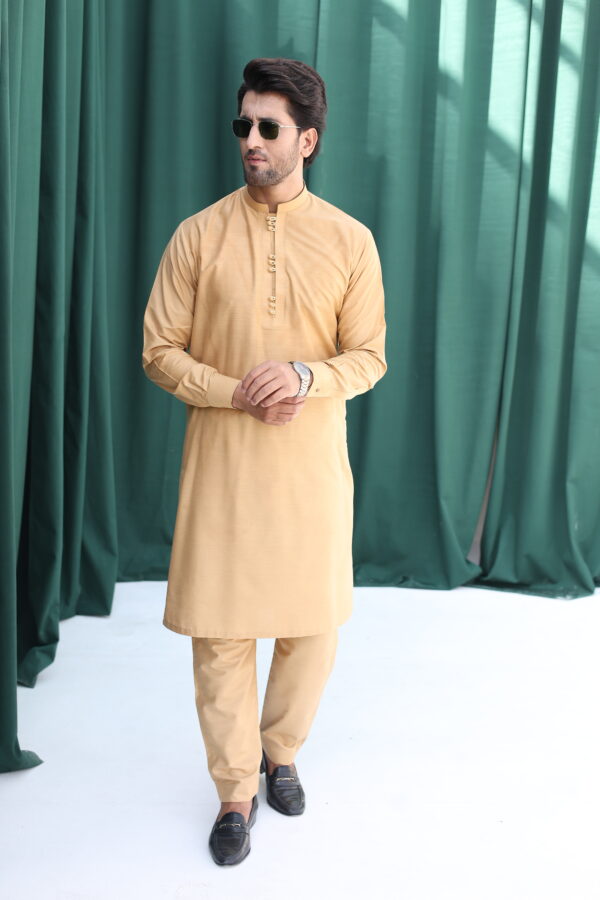 Sea Green Embroidered Raw Silk Prince Coat (3-Piece) - Image 3