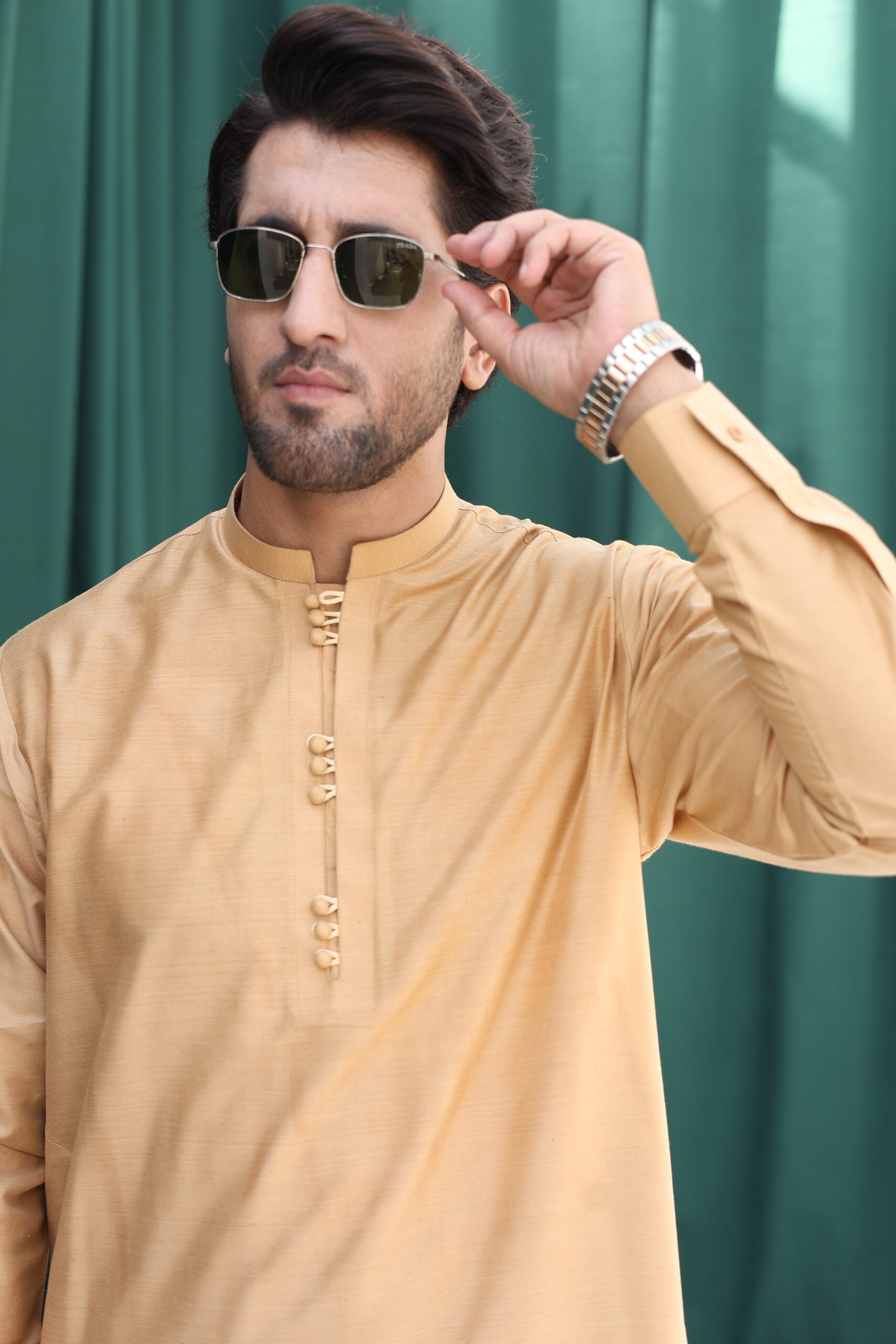 Sea Green Embroidered Raw Silk Prince Coat (3-Piece) - Image 5