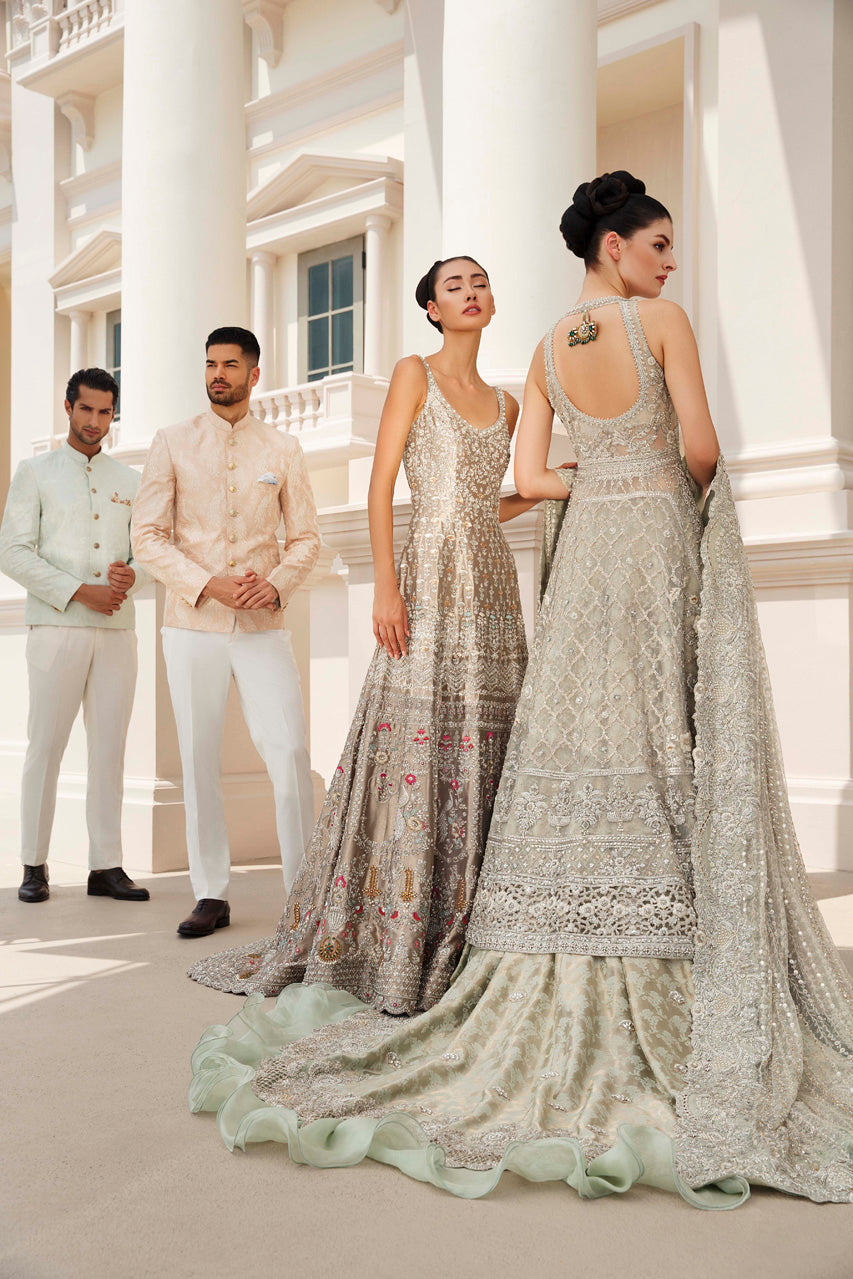 Pistachio Embroidered Raw Silk Prince Coat (2-Piece) - Image 3