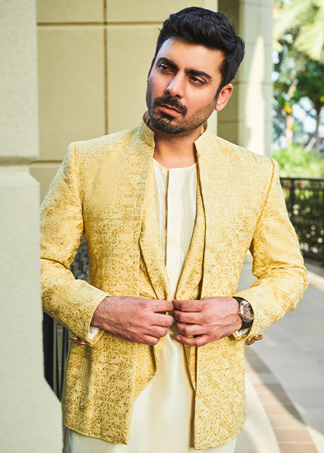 Avocado Embroidered Prince Coat with Raw Silk Inner (3-Piece) - Image 2