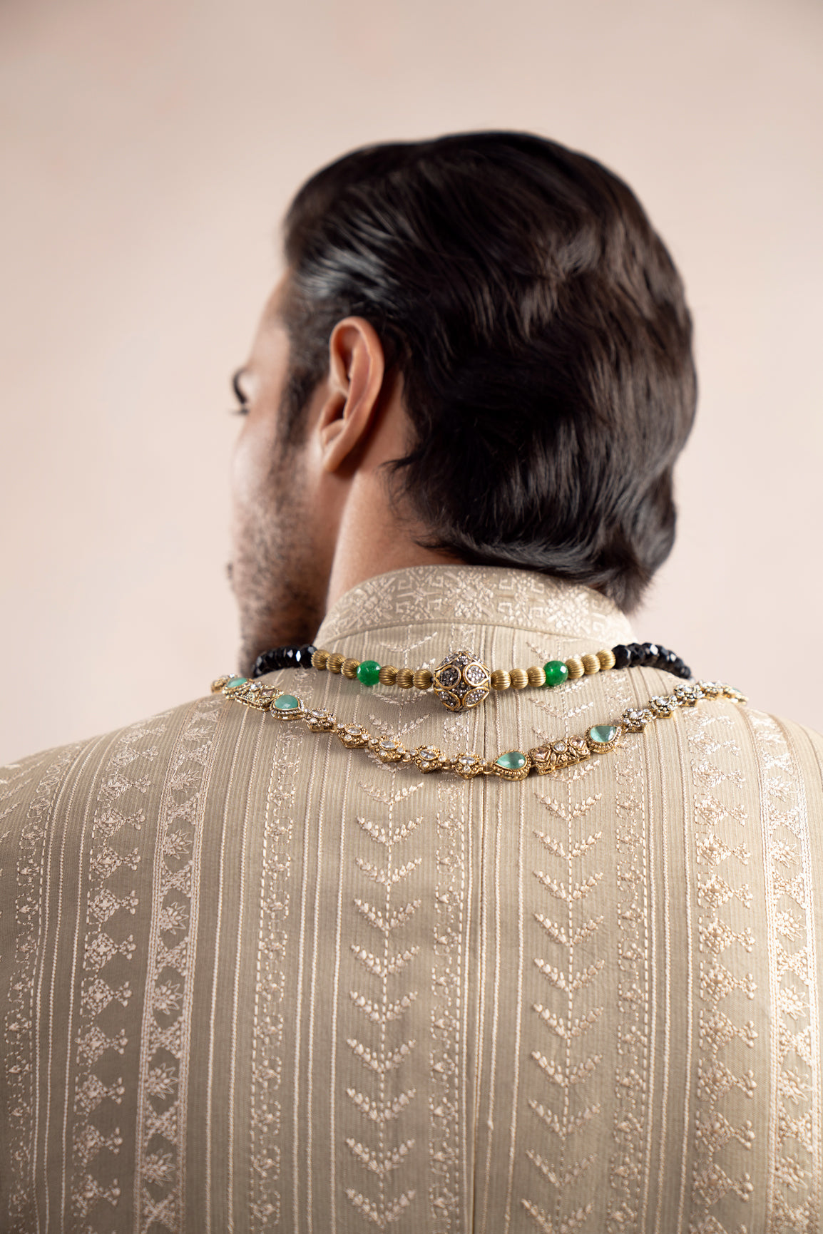 Mint Embroidered Raw Silk Prince Coat (2-Piece) - Image 7