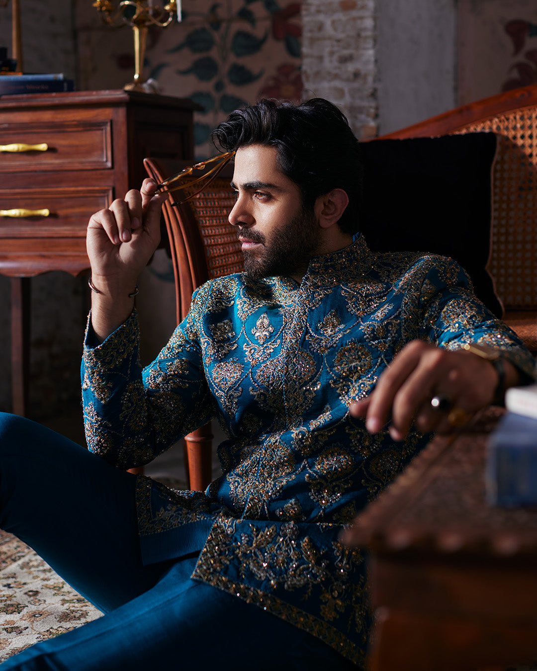 Teal Kora Katdana Silk Prince Coat (2-Piece) - Image 5