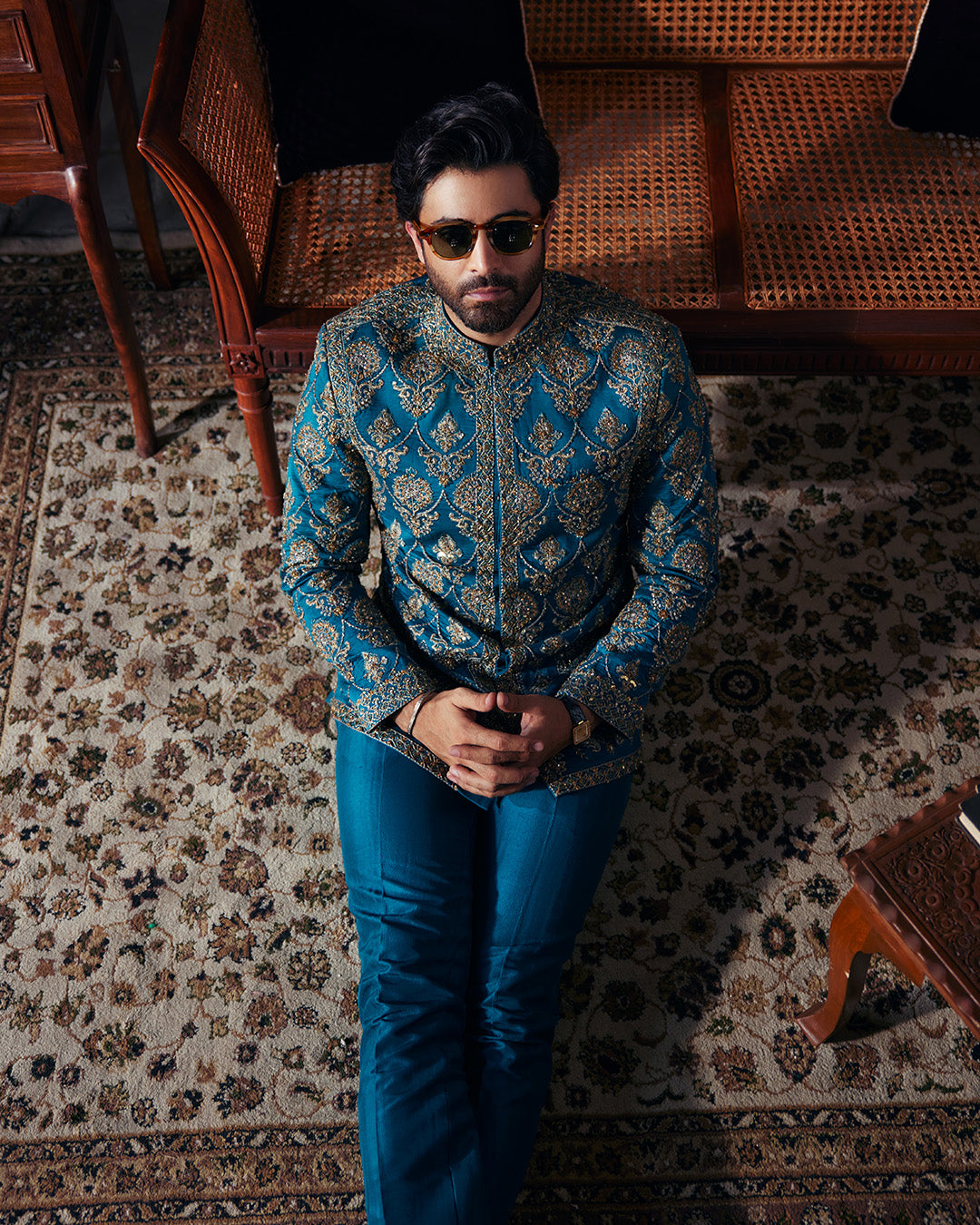 Teal Kora Katdana Silk Prince Coat (2-Piece) - Image 7