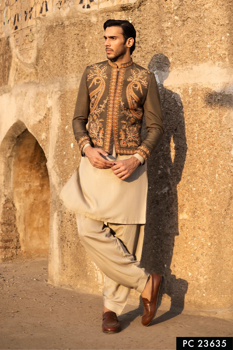 Regal Green Embroidered Serona Prince Coat (3-Piece) - Image 1