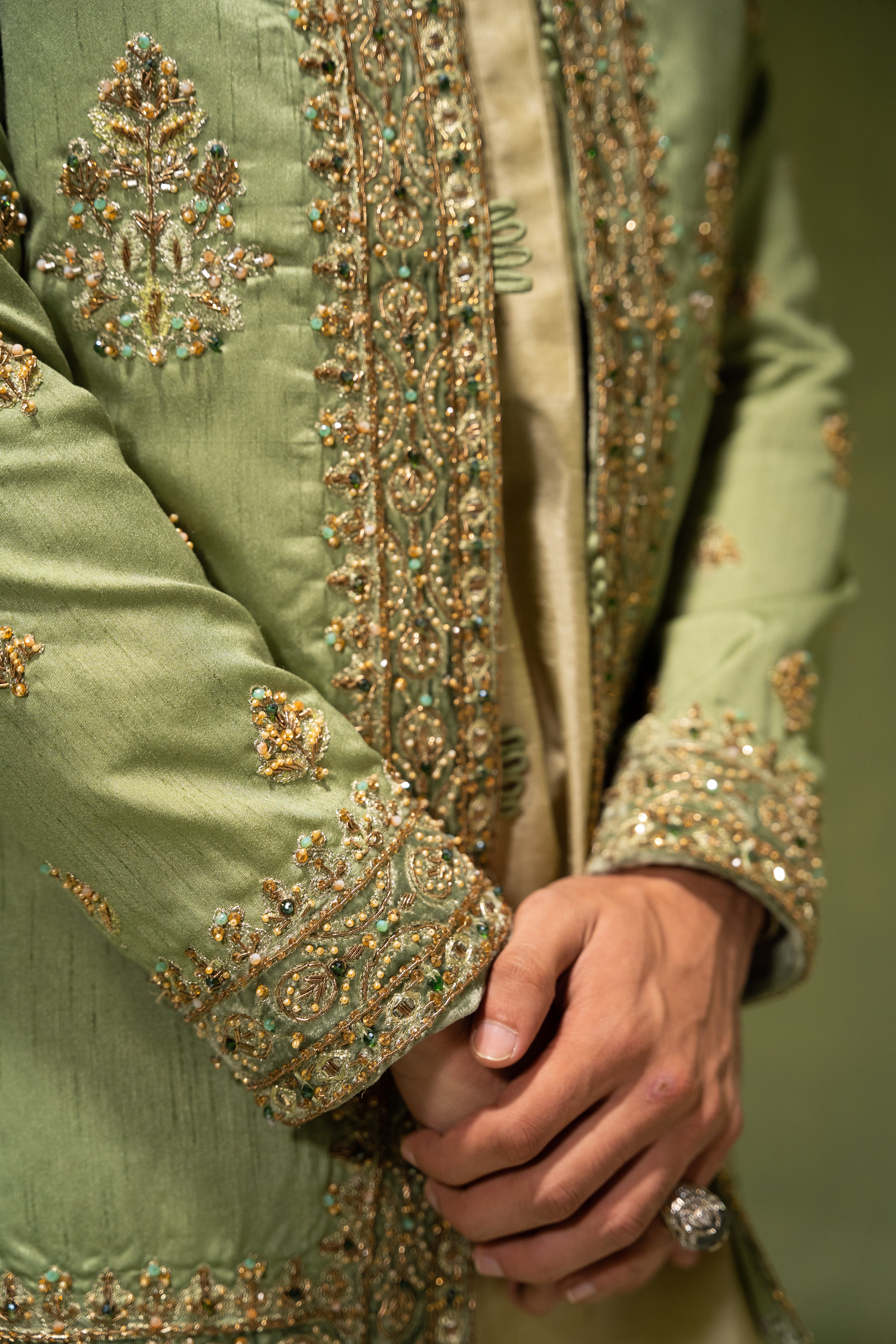 Mint Green Hand-Embellished Serona Prince Coat (3-Piece) - Image 4