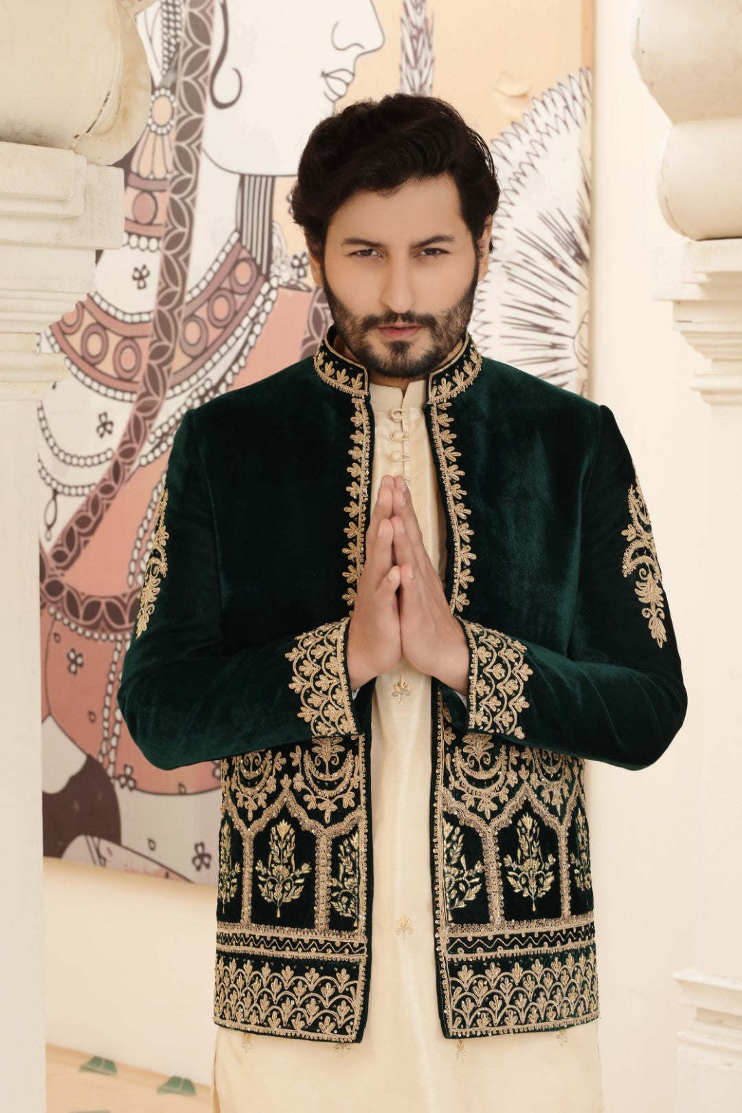 Bottle Green Ada Work Silk Prince Coat (3-Piece) - Image 2