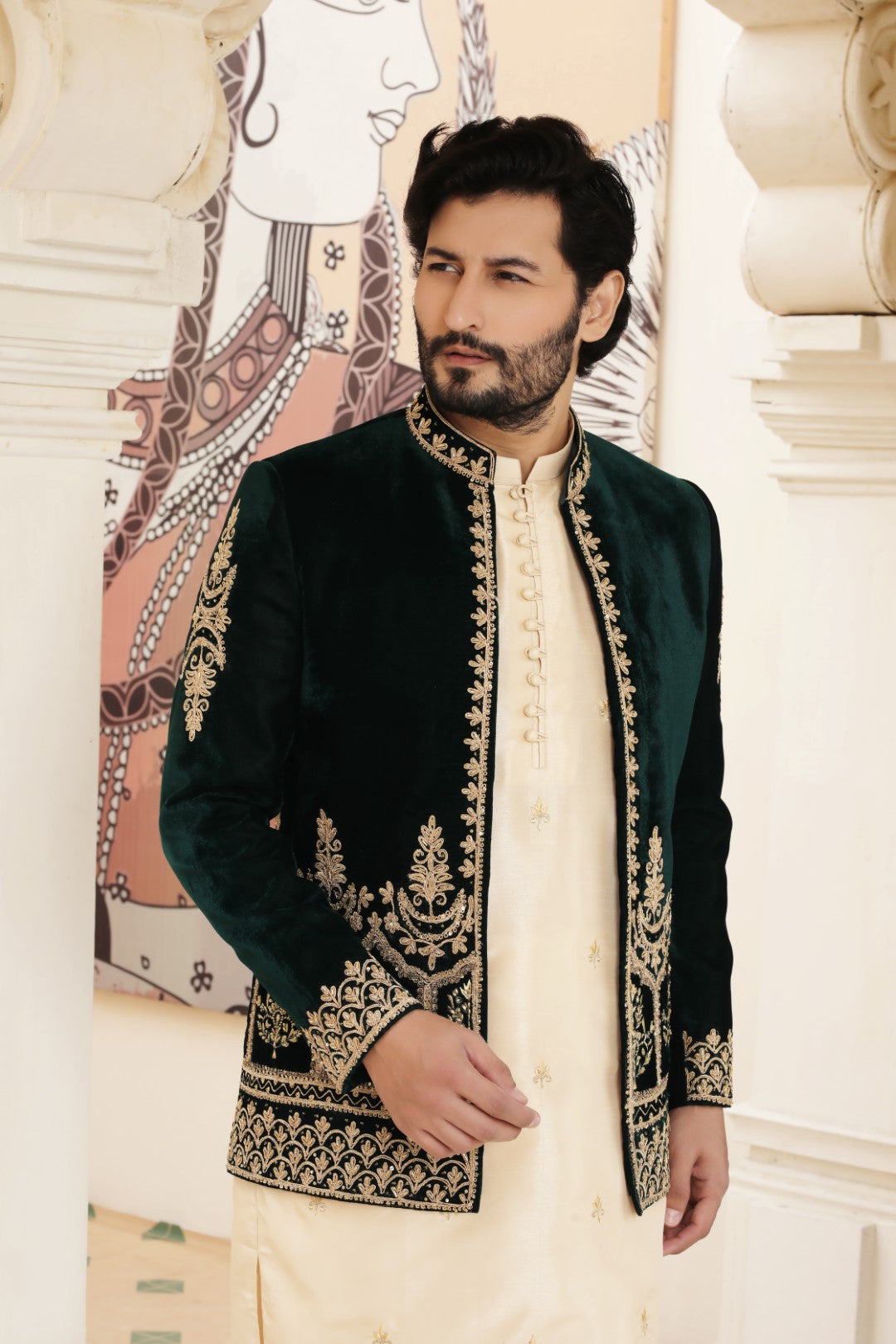 Bottle Green Ada Work Silk Prince Coat (3-Piece) - Image 3