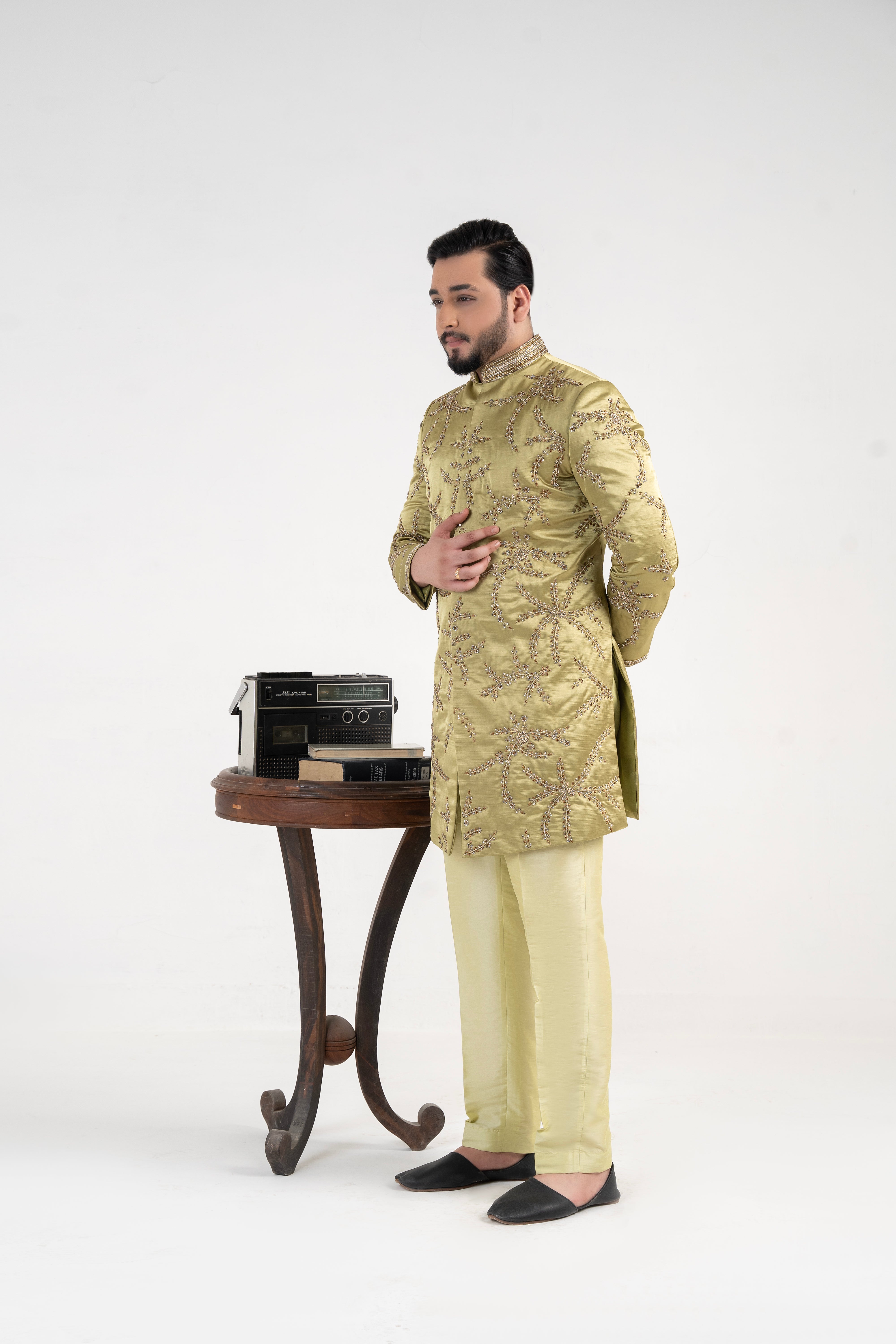 Pistachio Green Adda Work Silk Prince Coat (2-Piece) - Image 1