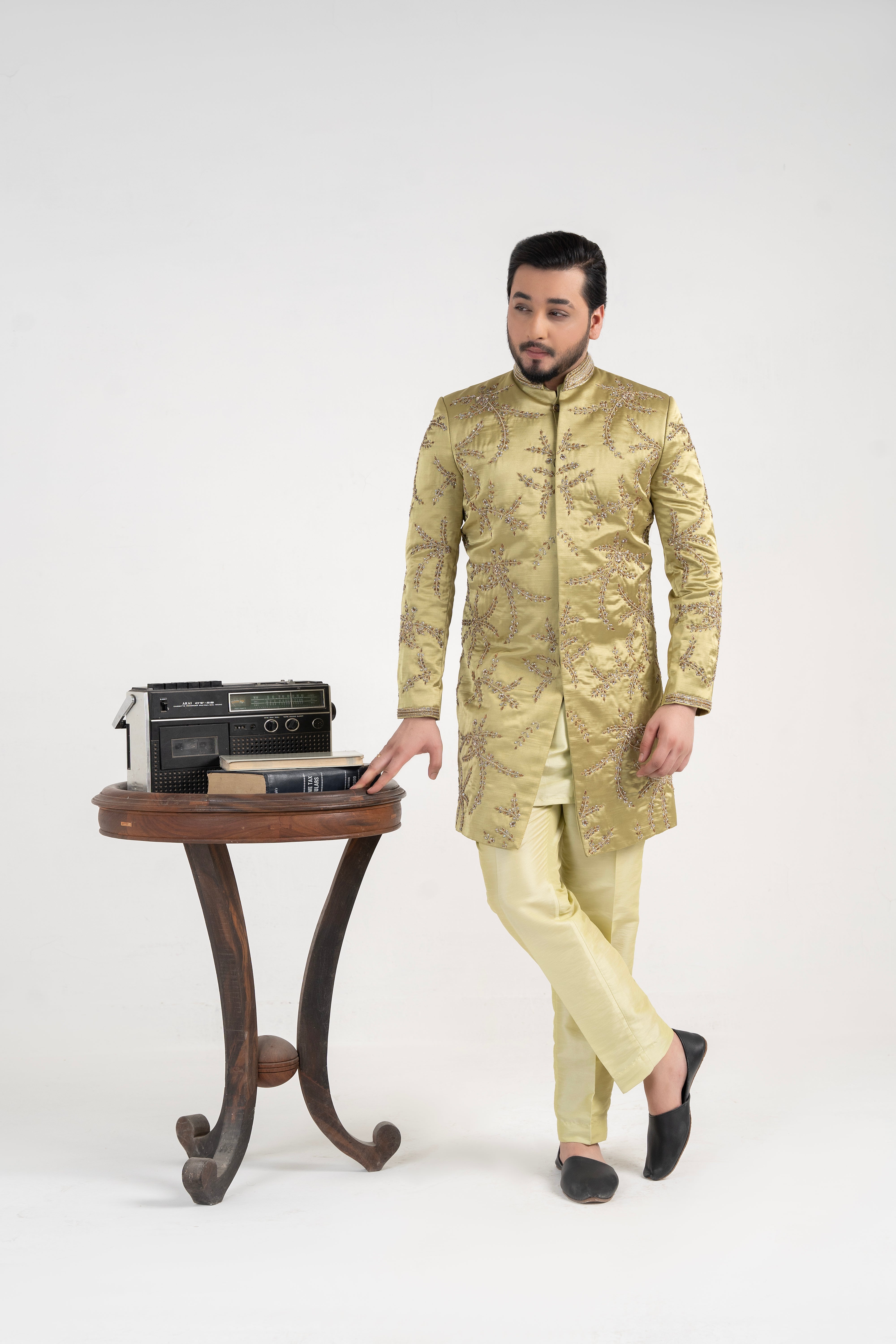 Pistachio Green Adda Work Silk Prince Coat (2-Piece) - Image 3