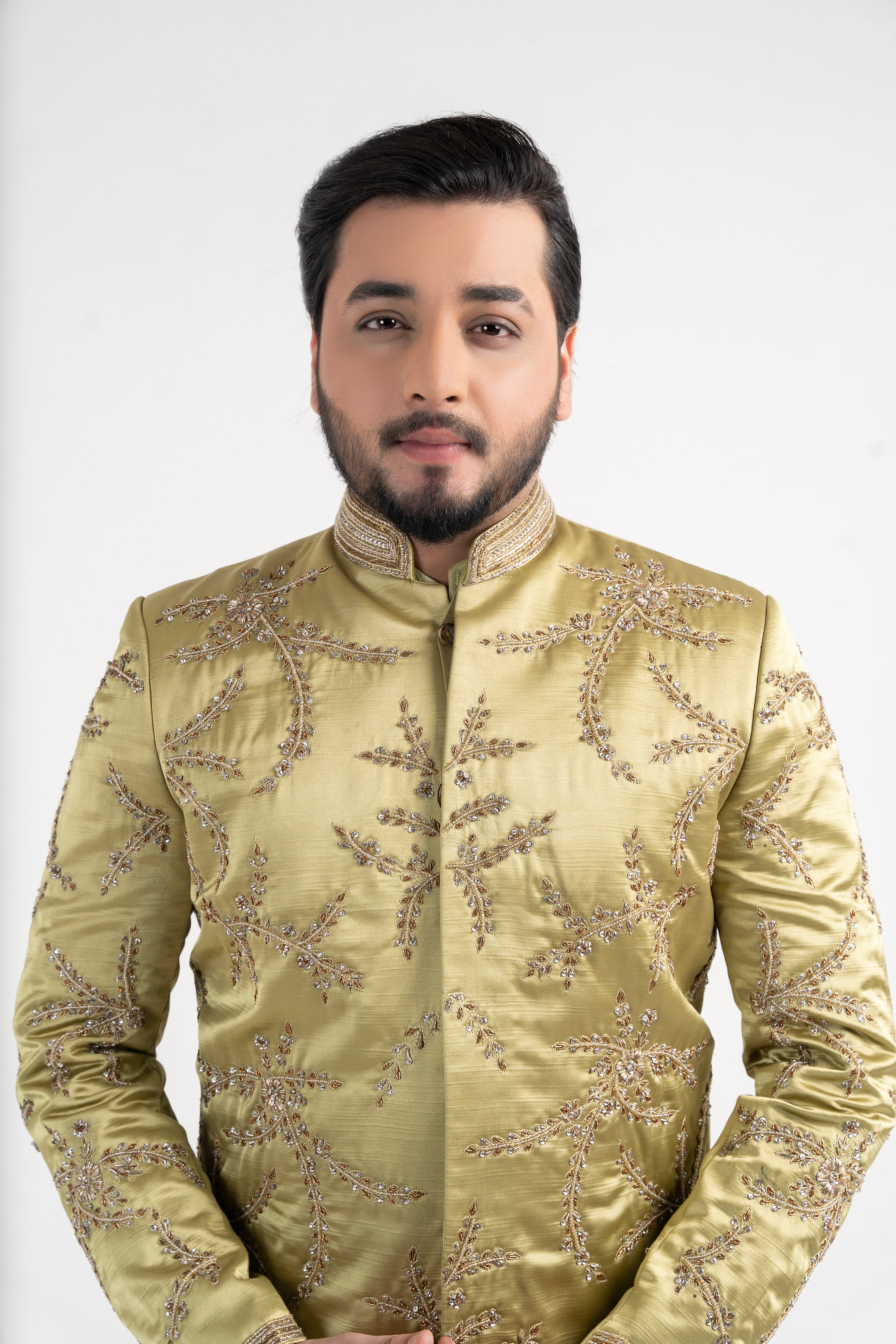Pistachio Green Adda Work Silk Prince Coat (2-Piece) - Image 4