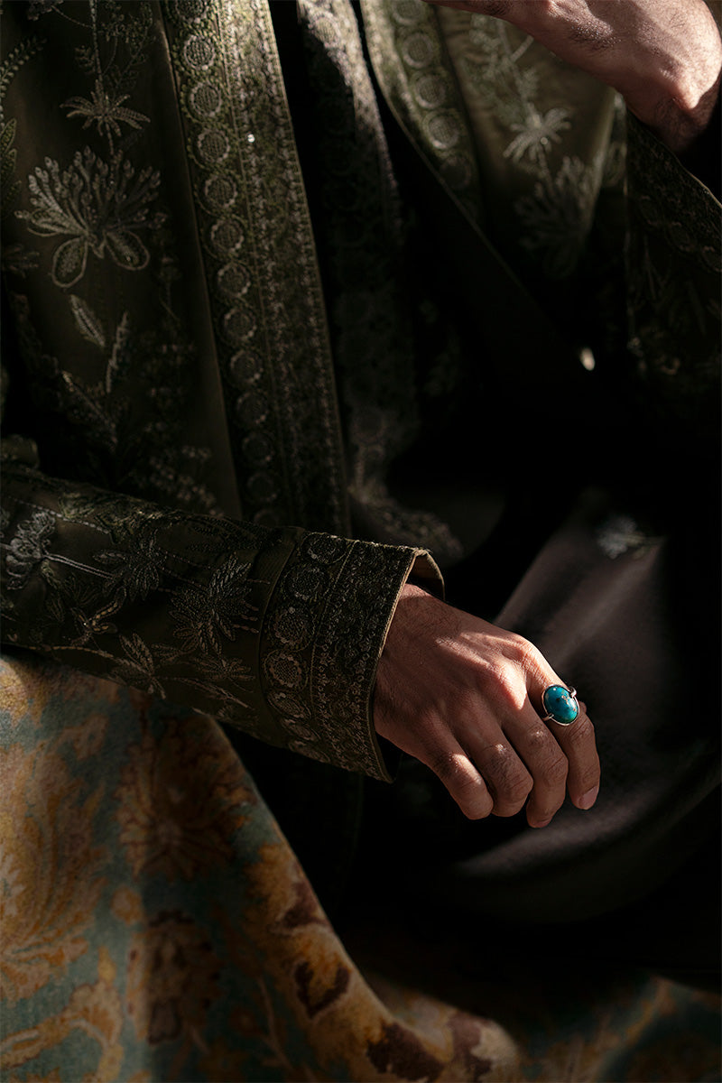 Olive Green Embroidered Silk-Blend Prince Coat (3-Piece) - Image 17