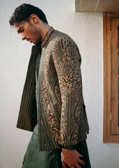 Forest Green Hand-Embellished Silk-Blend Prince Coat (3-Piece) - Image 3