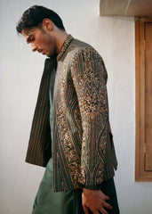 Forest Green Hand-Embellished Silk-Blend Prince Coat (3-Piece) - Image 7