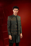 Deep Green Embroidered Silk Prince Coat (3-Piece) - Image 6