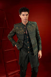 Deep Green Embroidered Silk Prince Coat (3-Piece) - Image 7