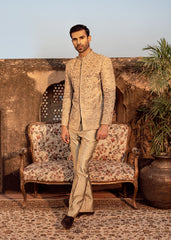 Mint Green Hand-Embroidered Silk Prince Coat (2-Piece) - Image 3