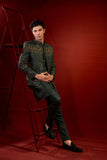 Green Embroidered Silk Prince Coat (3-Piece) - Image 3