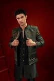 Deep Green Embroidered Silk Prince Coat (3-Piece) - Image 2