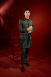 Deep Green Embroidered Silk Prince Coat (3-Piece) - Image 8