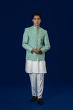 Light Green Embroidered Suiting Prince Coat (3-Piece) - Image 2