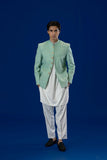 Light Green Embroidered Suiting Prince Coat (3-Piece) - Image 6
