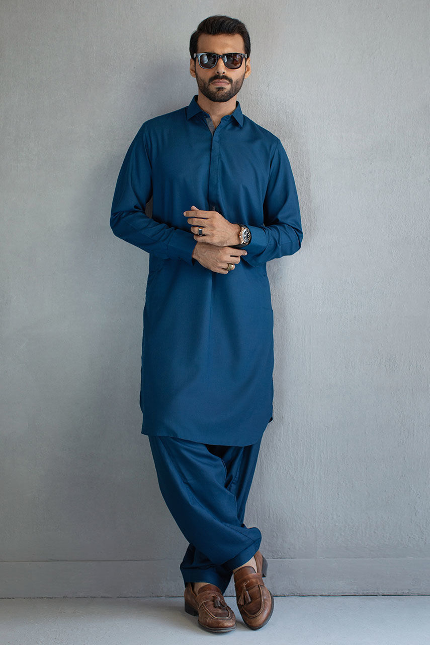 Mint Green Herringbone Suiting Prince Coat (3-Piece) - Image 3