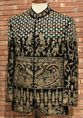 Bottle Green Embroidered Velvet Prince Coat (1-Pc) - Image 2