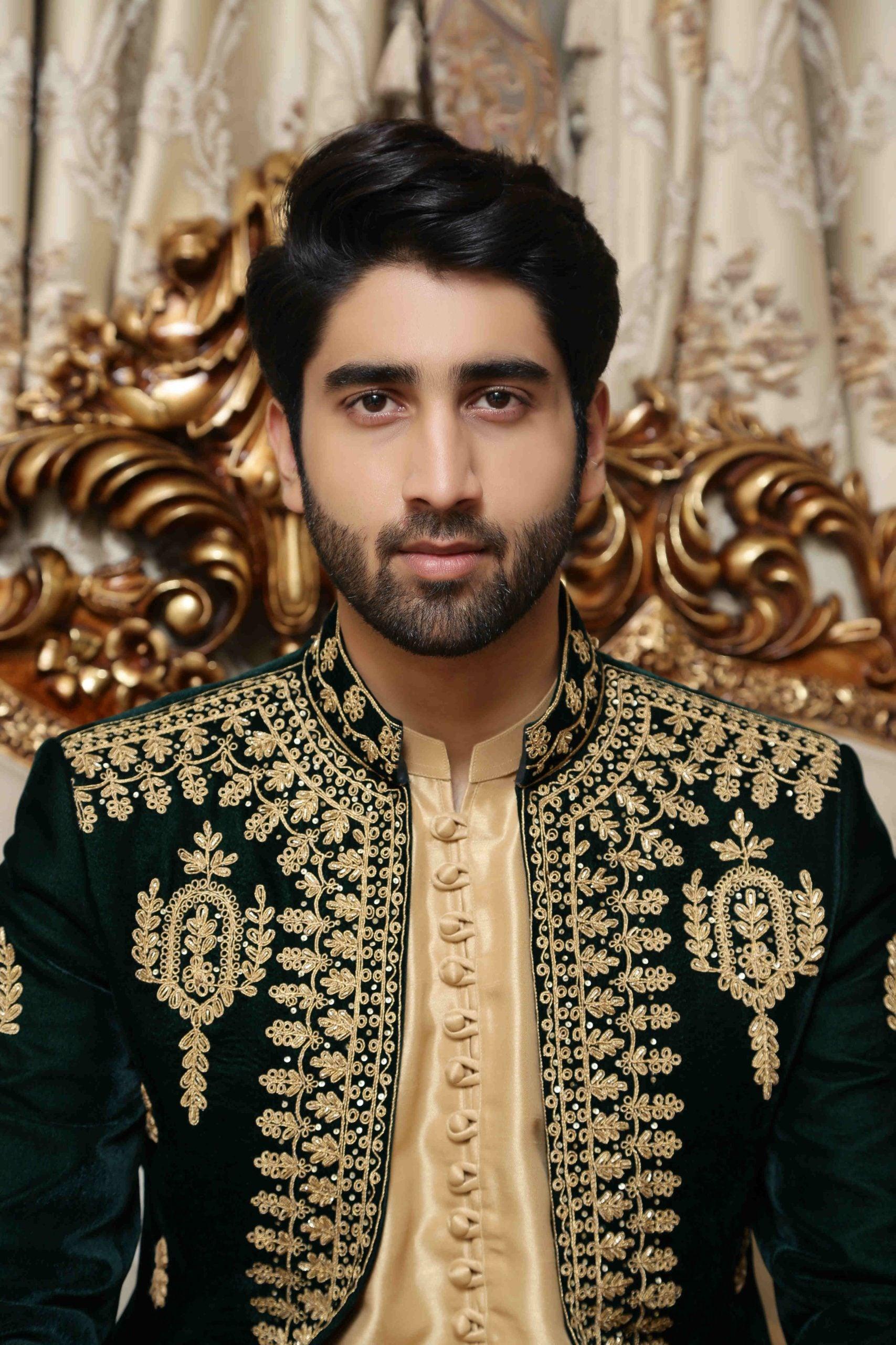 Bottle Green Embroidered Velvet Prince Coat (3-Piece) - Image 2