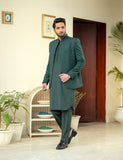 Deep Green Embroidered Wash & Wear Prince Coat (3-Piece) - Image 2