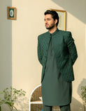 Deep Green Embroidered Wash & Wear Prince Coat (3-Piece) - Image 4