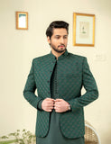 Deep Green Embroidered Wash & Wear Prince Coat (3-Piece) - Image 5