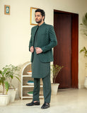 Deep Green Embroidered Wash & Wear Prince Coat (3-Piece) - Image 6