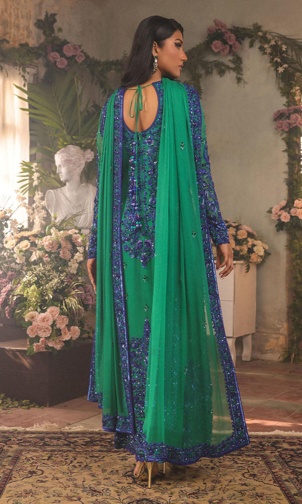 Pakistani Vivid Green Hand Embellished Chiffon Salwar Kameez (3-Piece) - Image 10
