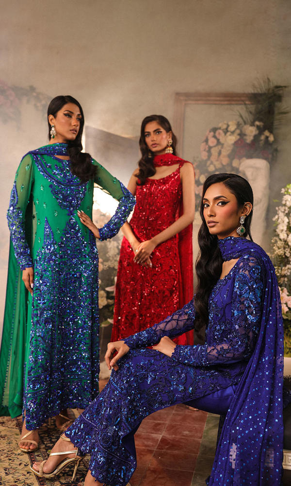 Pakistani Vivid Green Hand Embellished Chiffon Salwar Kameez (3-Piece) - Image 11