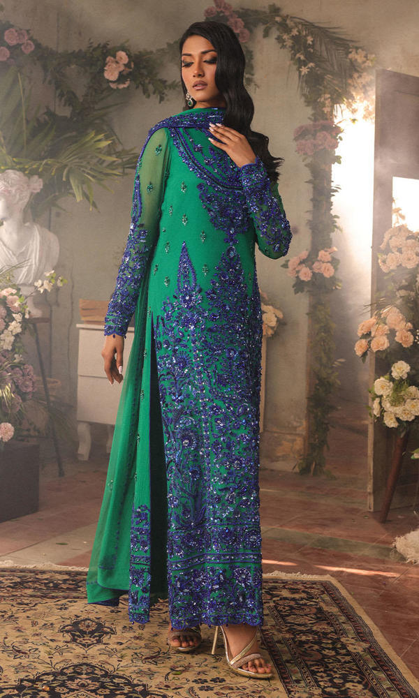 Pakistani Vivid Green Hand Embellished Chiffon Salwar Kameez (3-Piece) - Image 7