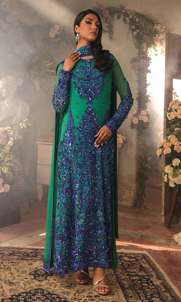 Pakistani Vivid Green Hand Embellished Chiffon Salwar Kameez (3-Piece) - Image 8