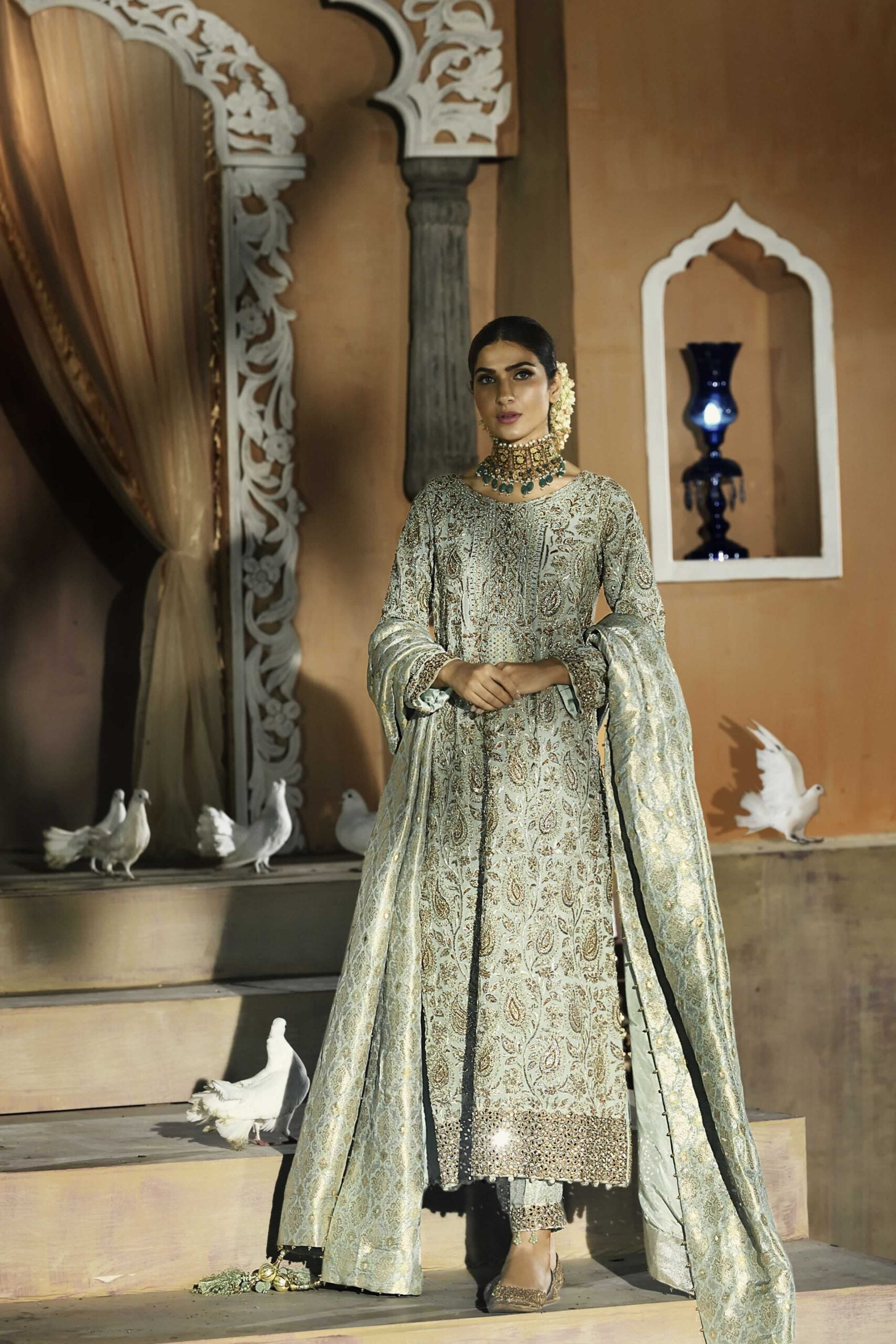 Pakistani Mint Green Chikankari Chiffon Salwar Kameez (3-Piece) - Image 1