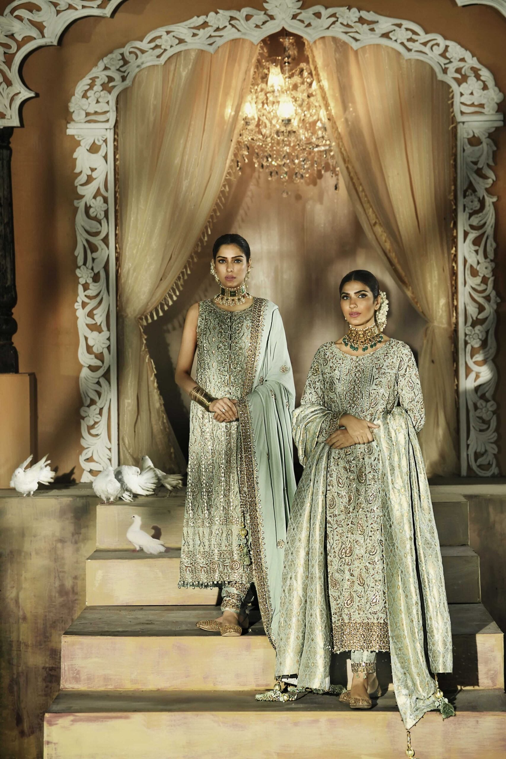 Pakistani Mint Green Chikankari Chiffon Salwar Kameez (3-Piece) - Image 2