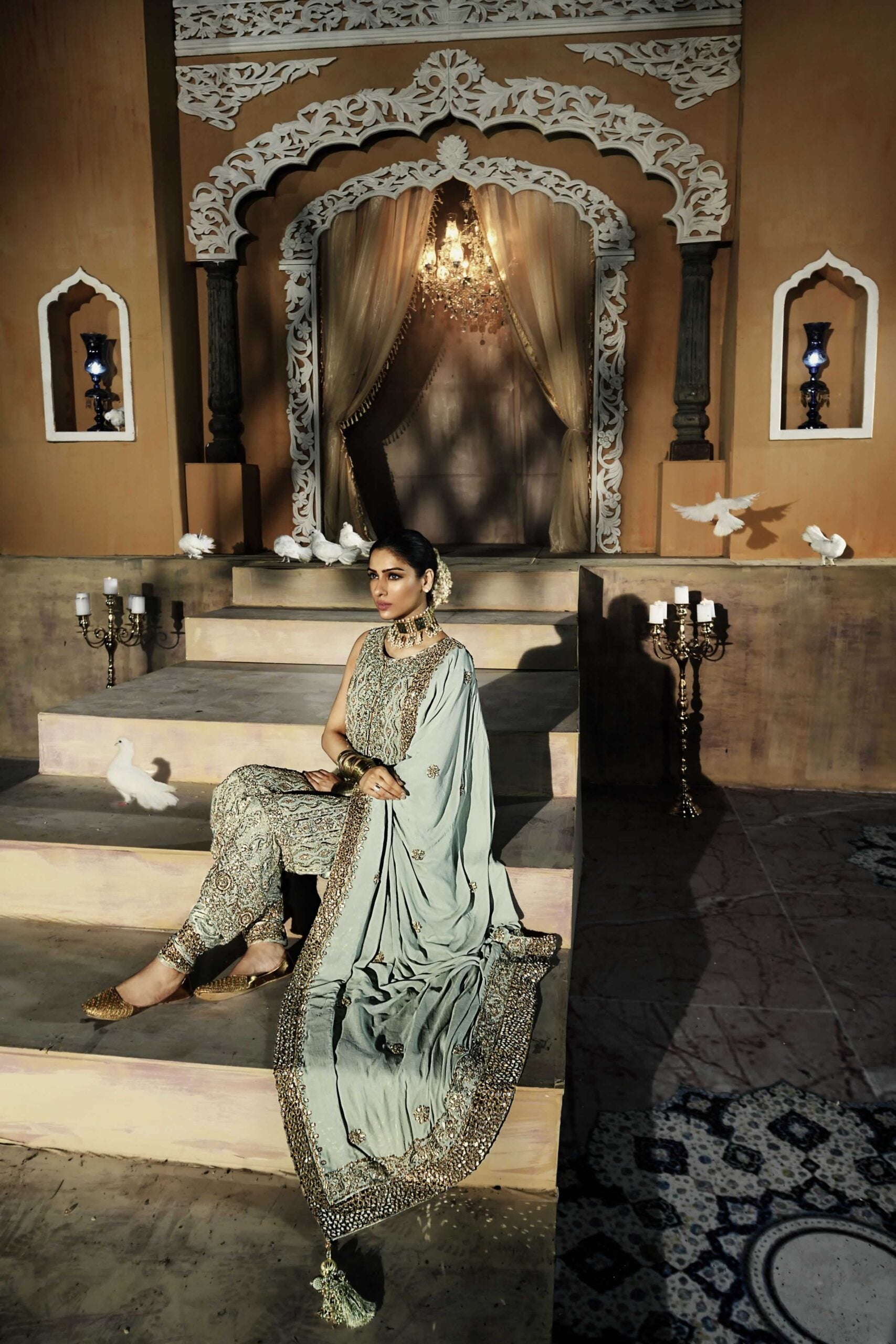 Pakistani Mint Green Chikankari Chiffon Salwar Kameez (3-Piece) - Image 3