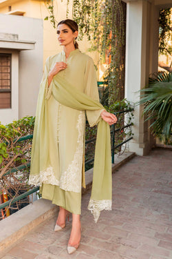 Pakistani Sorbet Green Embroidered Chiffon Salwar Kameez (3-Piece) - Image 1