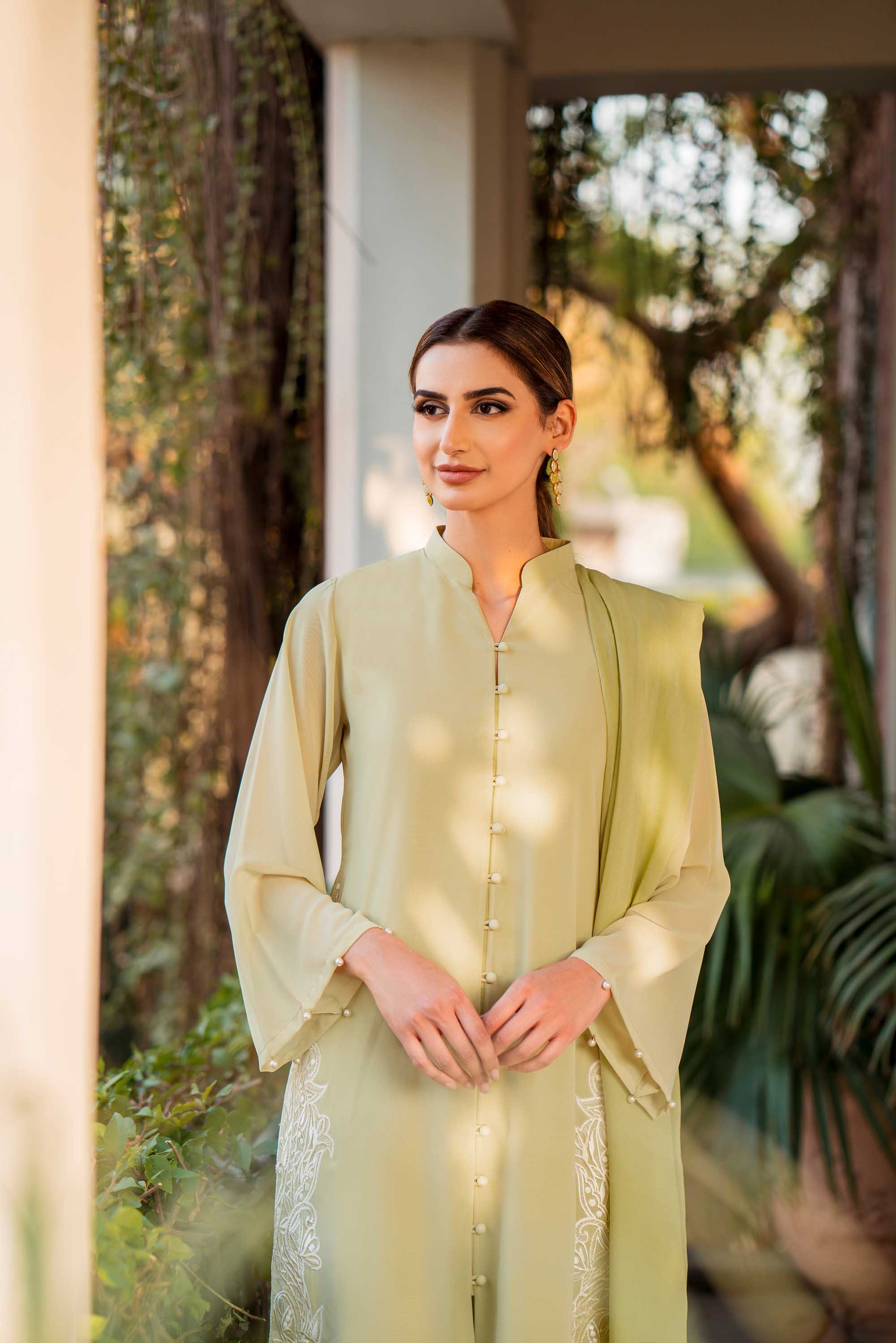 Pakistani Sorbet Green Embroidered Chiffon Salwar Kameez (3-Piece) - Image 7
