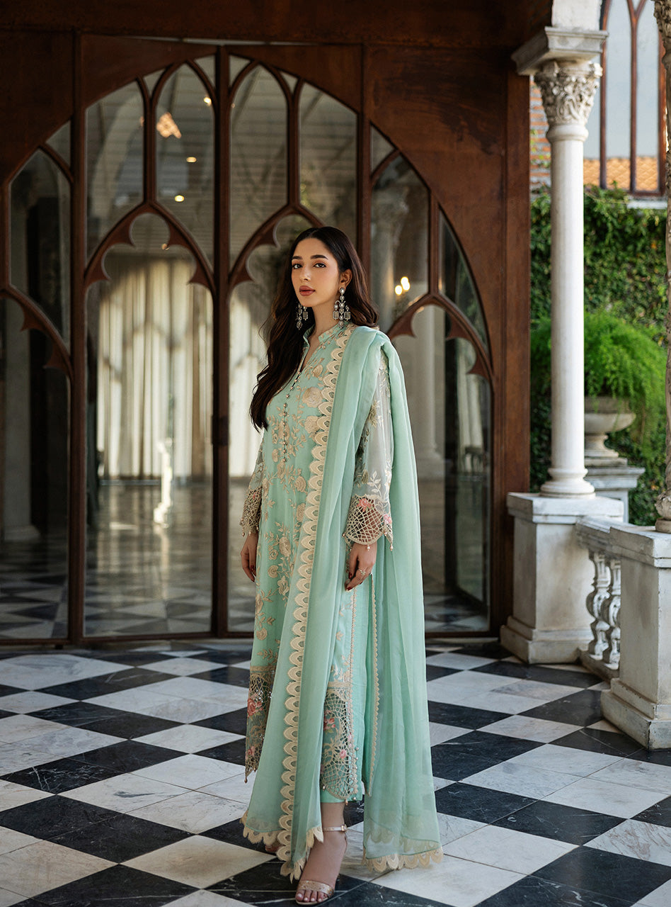 Mint Green Embroidered Chiffon Long Shirt (3-Piece) - Image 6